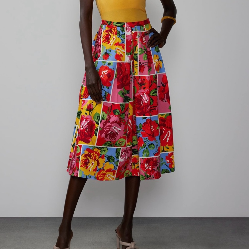 NWT New York & Company Floral Patchwork Boho Colorful Midi Skirt - L
